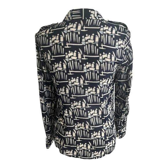Tory Burch Printed Silk + Wool Button Up Size 6 Dark Blue - Picture 2 of 5